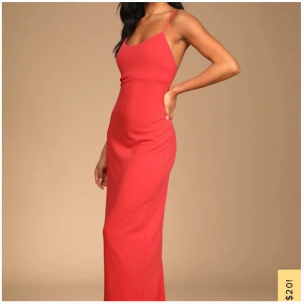 NWT XS Lulu’s Boldest Romance Coral Pink Sleeveless Maxi Dress